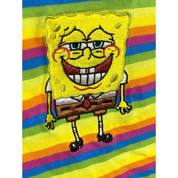 Nickelodeon Sponge Bob Rainbow Striped Shirt Boys L Groovy Psychedelic Loud Y2K - Picture 3 of 8